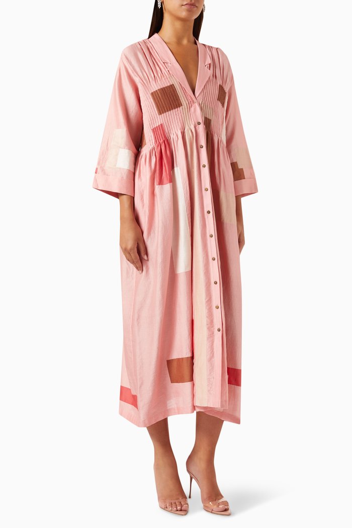 

Printed Patchwork Dress in Cotton, Pink