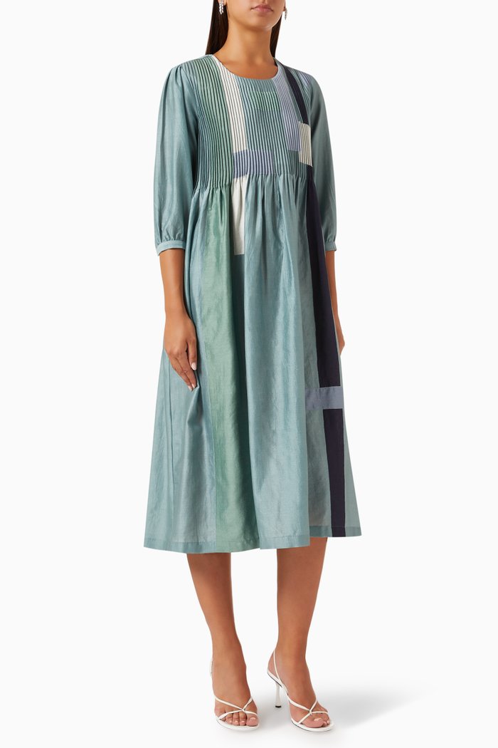 

Patchwork Dress in Cotton, Blue