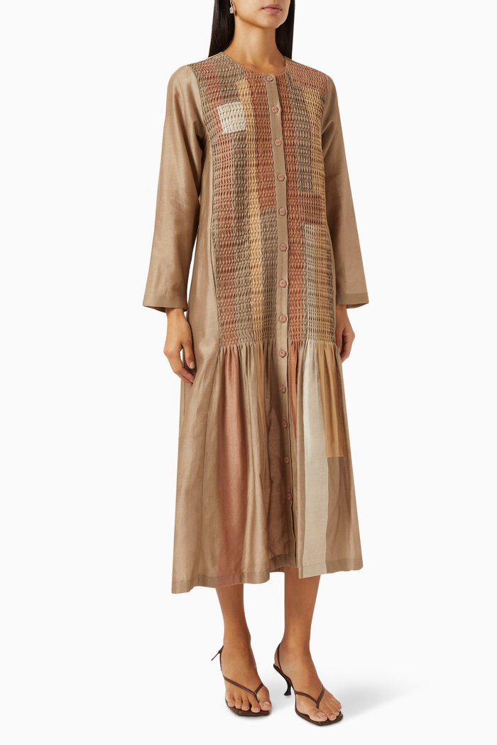 

Colour-block Shirt Dress in Cotton, Neutral