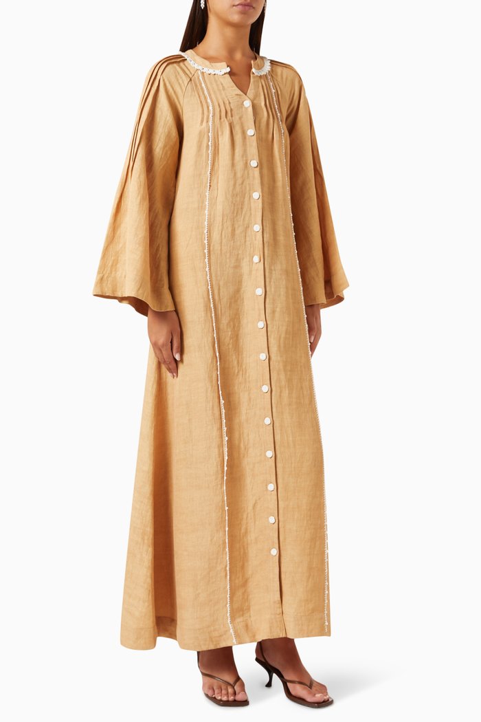 

Collared Button-down Dress in Linen-blend, Neutral