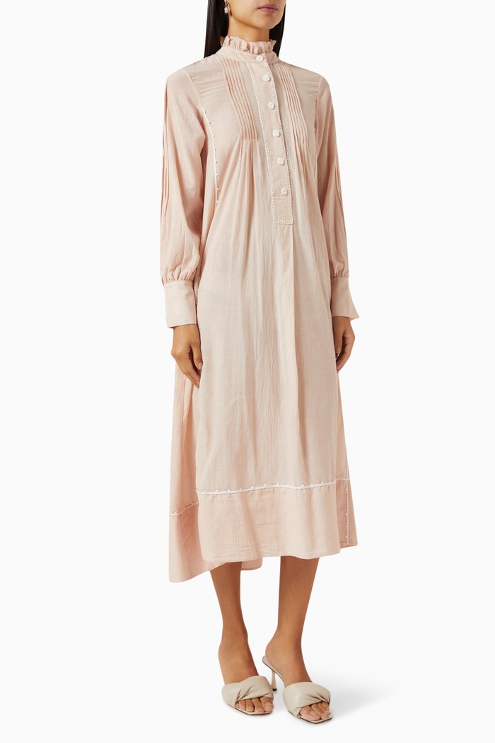 

Pintuck Shirt Dress in Cotton, Pink