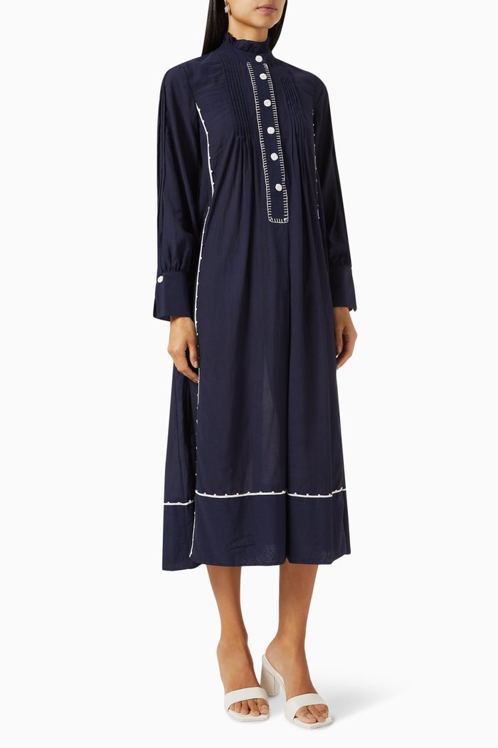 

Pintuck Shirt Dress in Cotton, Blue
