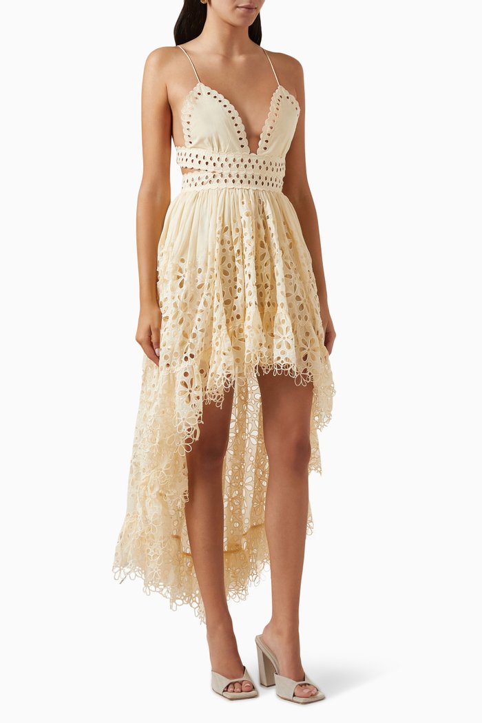 

Colombe Cut-out Midi Dress in Cotton-voile, Yellow