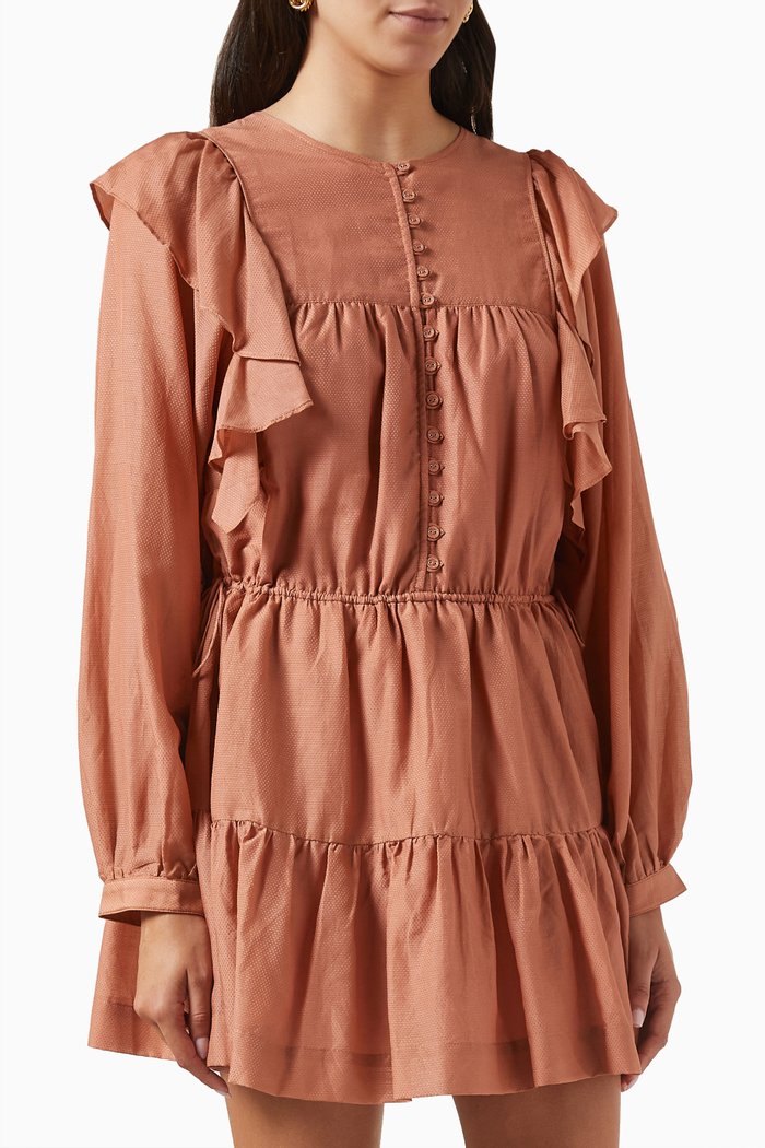 

Francine Ruffled Mini Dress in Cotton-silk Dobby, Red