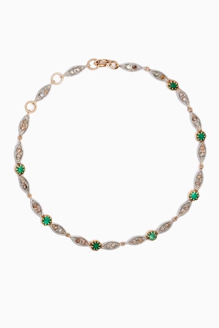 Ava Diamond & Emerald Bracelet in 9kt Gold & Sterling Silver, Yellow