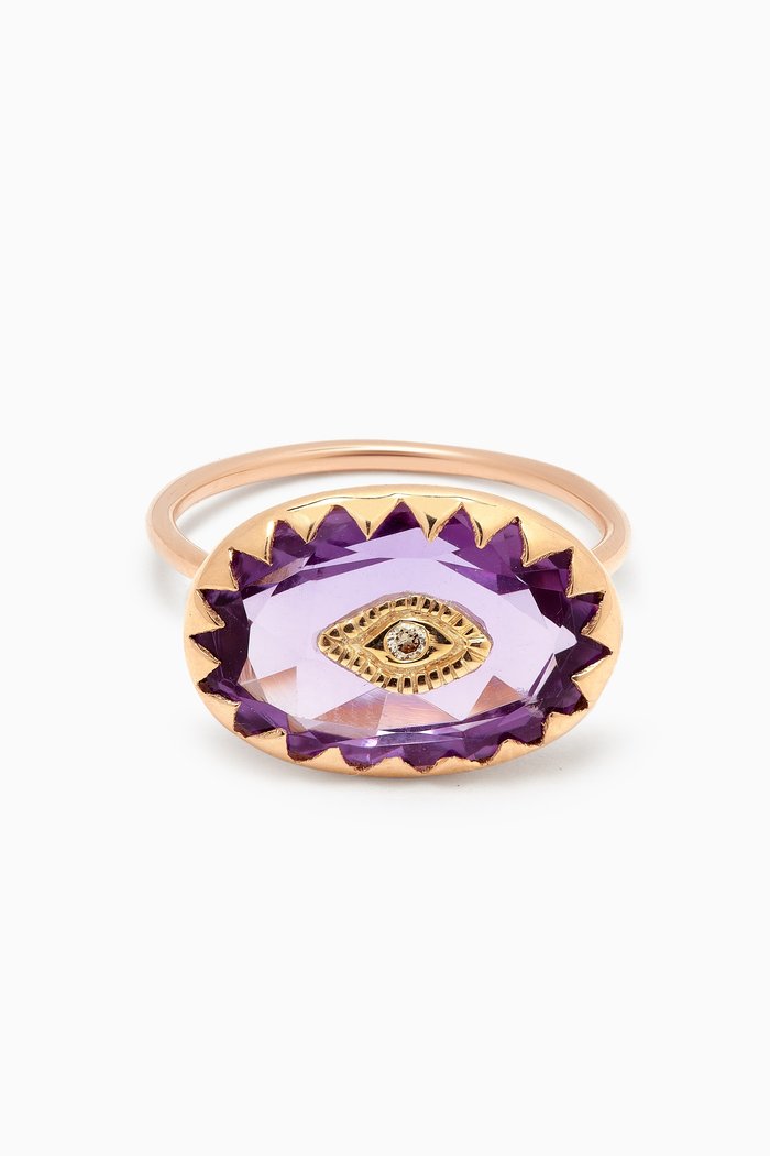 Souad Diamond & Amethyst Ring in 9kt Gold, Yellow