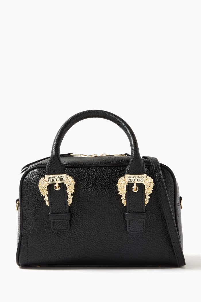 

Small Couture 01 Top Handle Bag in Grainy Leather, Black