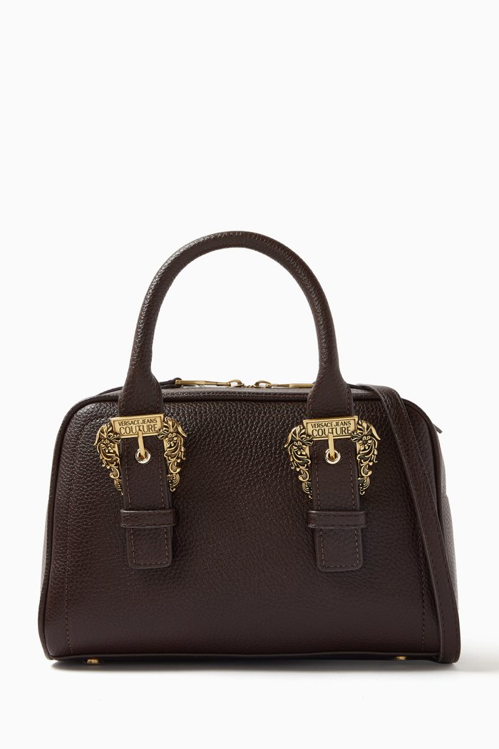 

Small Couture 01 Top Handle Bag in Grainy Leather, Brown