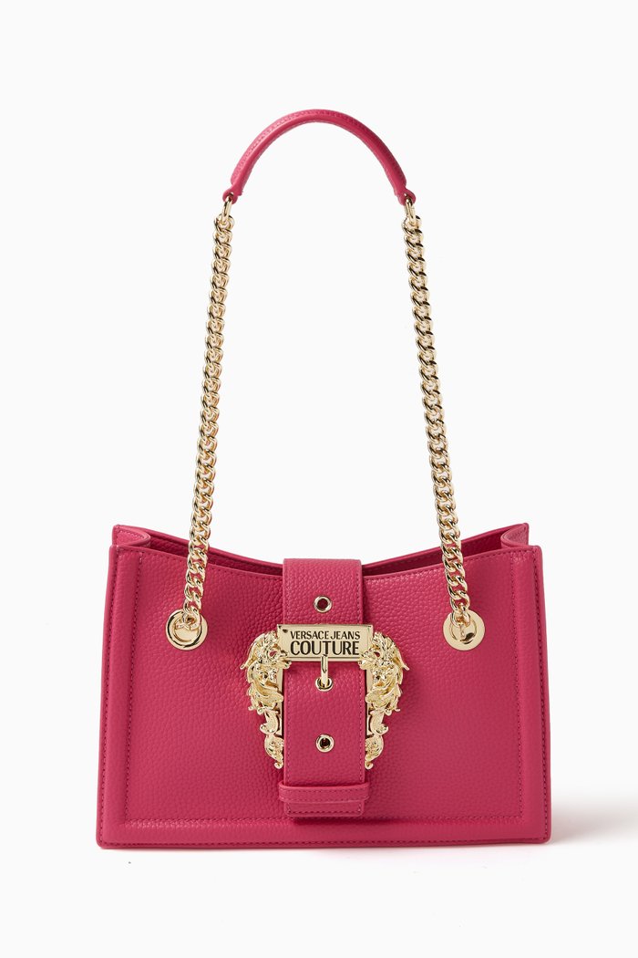 

Small Couture Shoulder Bag in Faux Grainy Leather, Pink