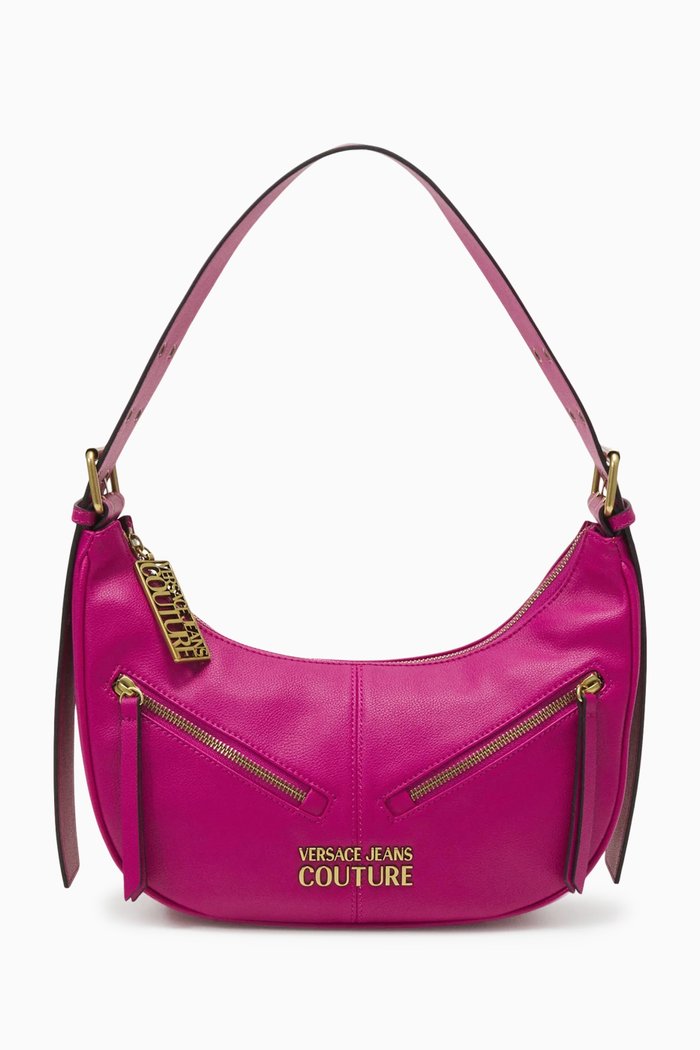 Small Zipped Shoulder Bag in Faux Leather, Pink
