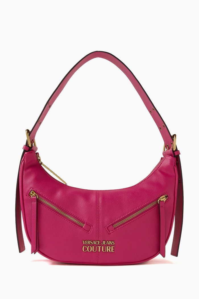 

Zipper Medium Shoulder Bag in Faux Leather, Pink