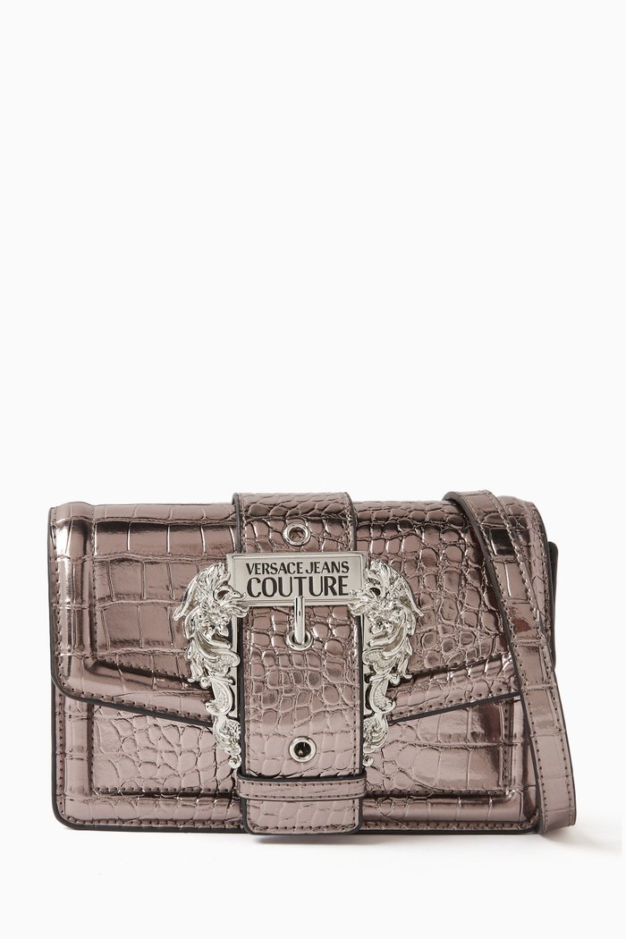 

Sketch Couture Crossbody Bag in Metallic Croc-embossed Leather, Silver