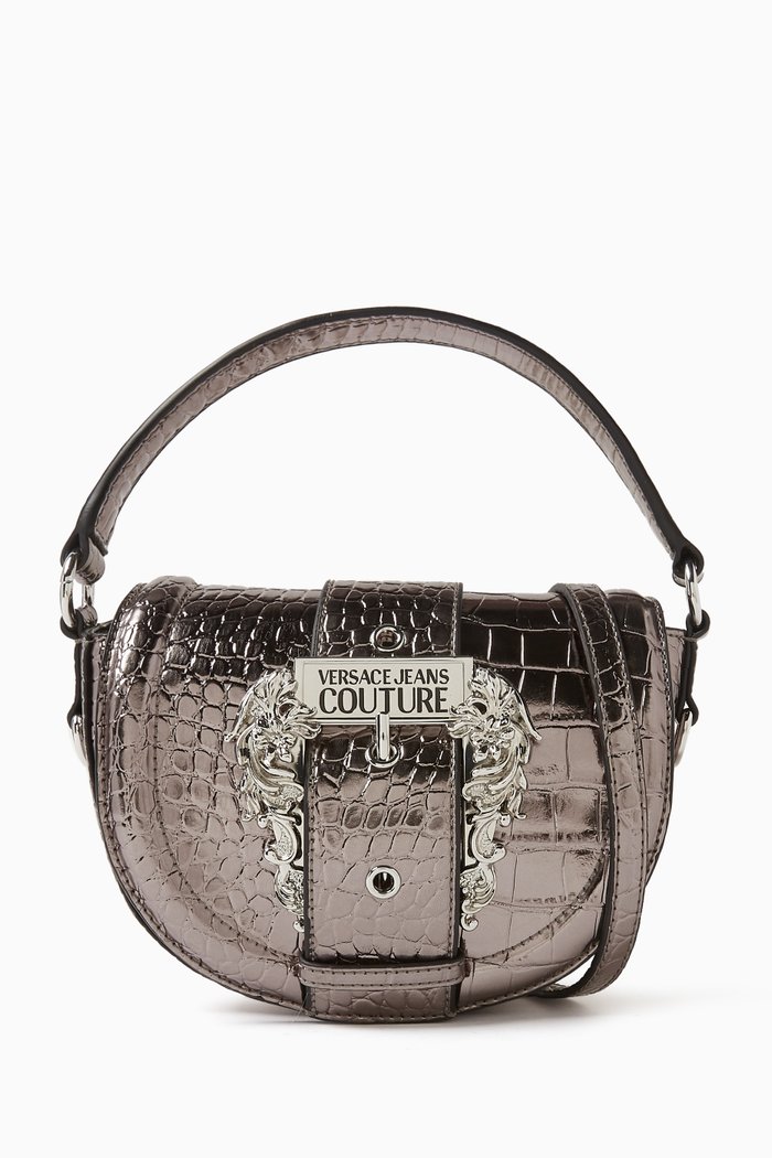 

Couture 01 Round Crossbody Bag in Metallic Croc Faux-Leather, Silver