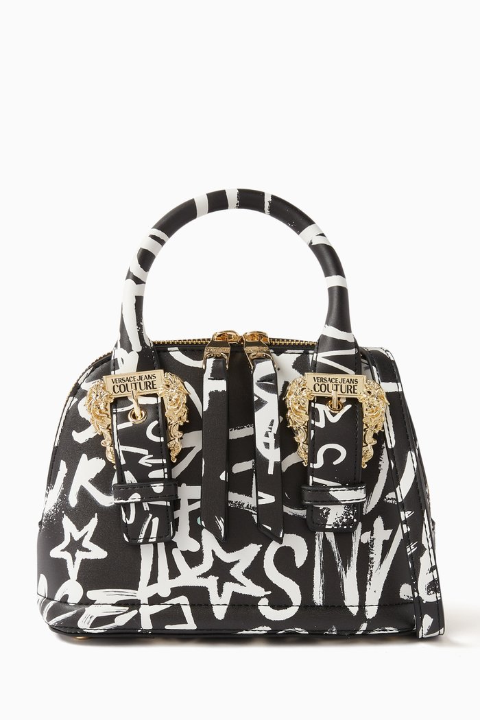

Small Couture 01 Top Handle Bag in Graffiti Print Faux Leather, Black