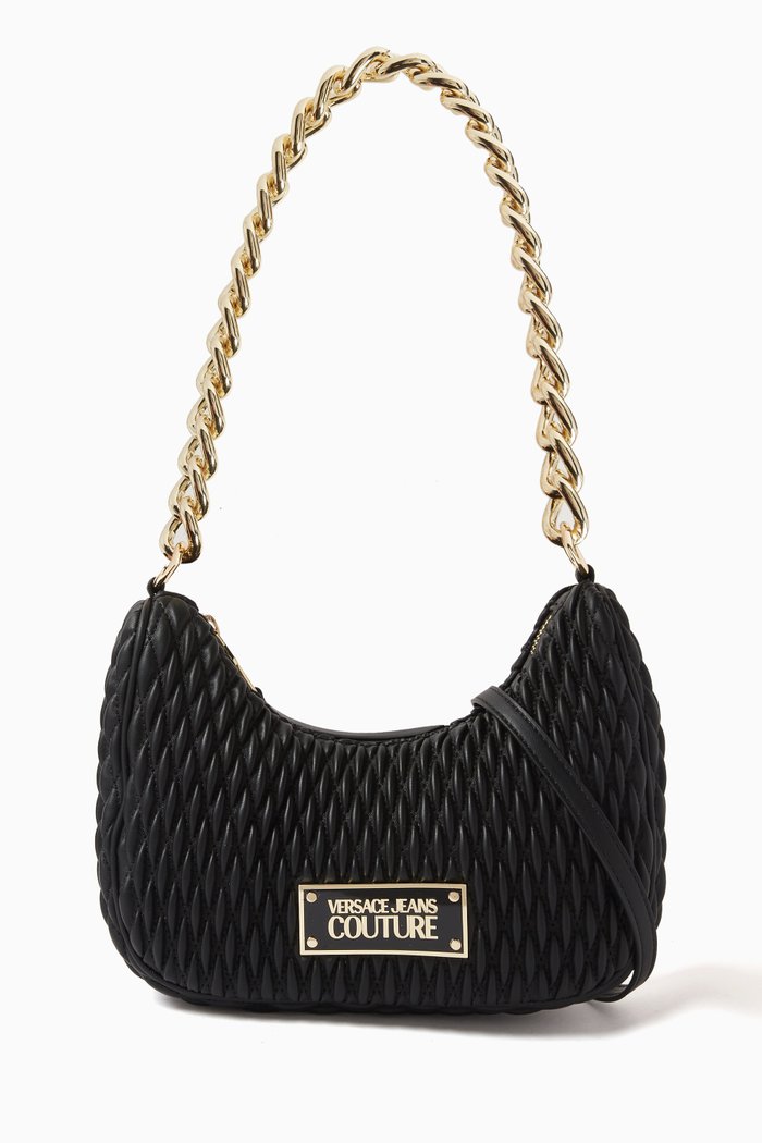 

Crunchy Shoulder Bag in Quilted Faux Leather, Black