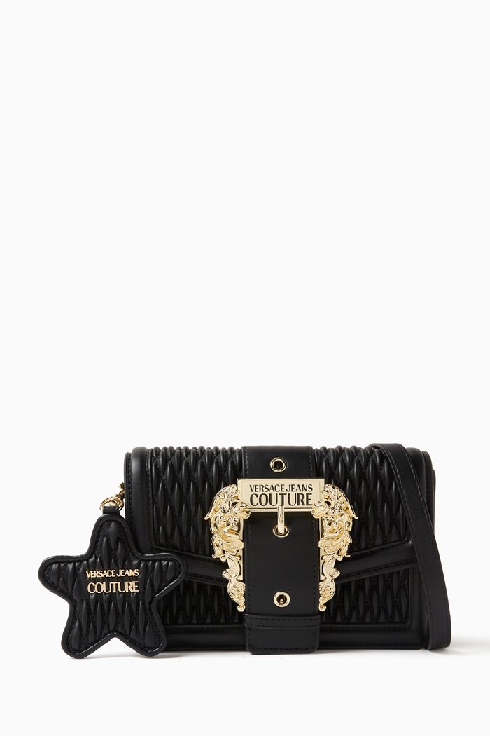 

Small Crunchy Crossbody Bag in Quilted Faux Leather, Black