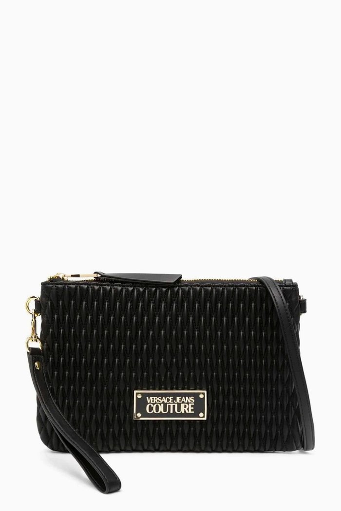 Small Crunchy Clutch in Quilted Faux Leather, Black