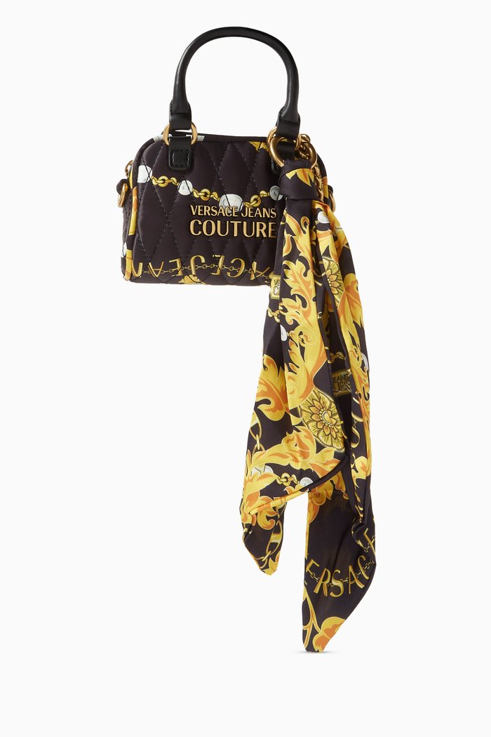 

Mini Thelma Quilted Top Handle Bag in Printed Satin, Black