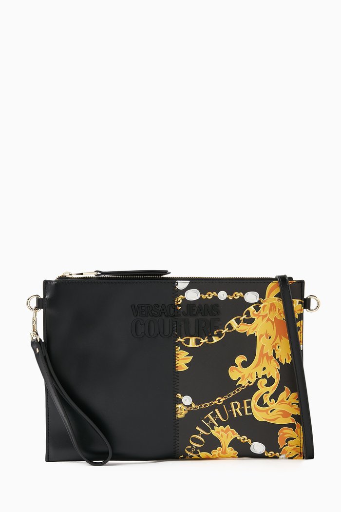 

Medium Rockcut Chain Clutch in Faux Leather, Black