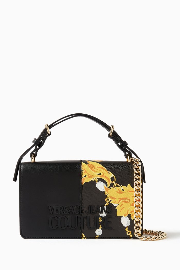 

Small Rock Cut Crossbody Bag in Chain Couture Saffiano Faux Leather, Black