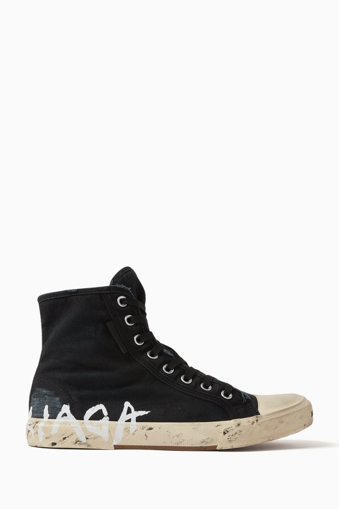 

Paris High-top Graffiti Sneakers in Cotton, Black