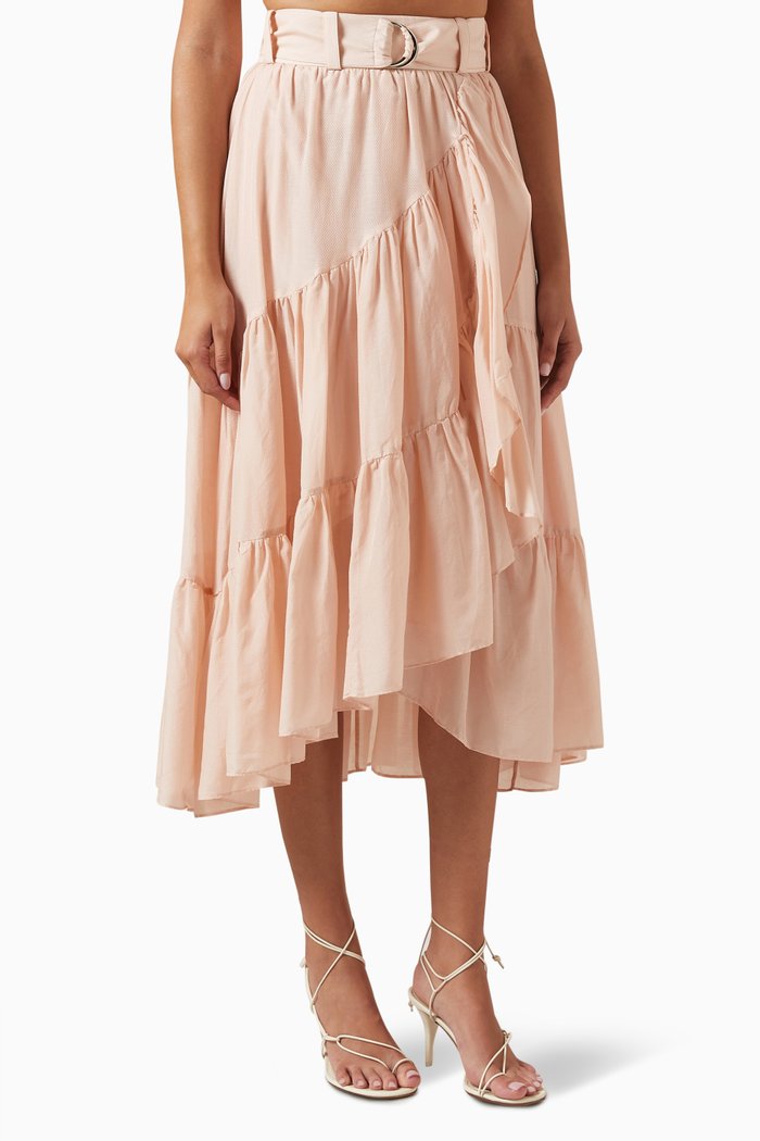 

Peony Midi Wrap Skirt in Cotton-silk Dobby, Pink
