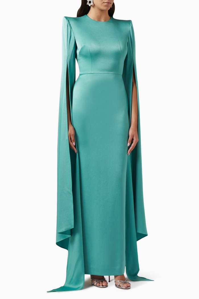 

Bennett Cape-sleeve Maxi Dress in Satin-crepe, Green