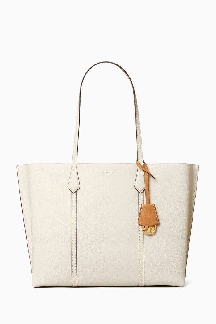 

Perry Triple-compartment Tote Bag in Leather, White