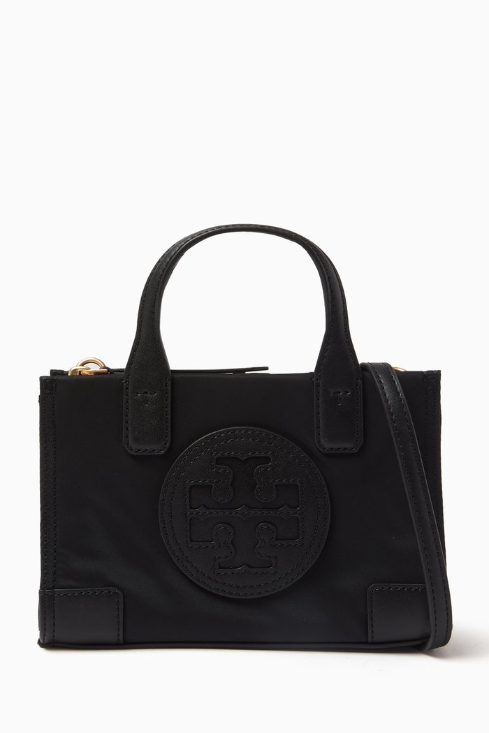 

Mini Ella Tote Bag in Leather & Nylon, Black