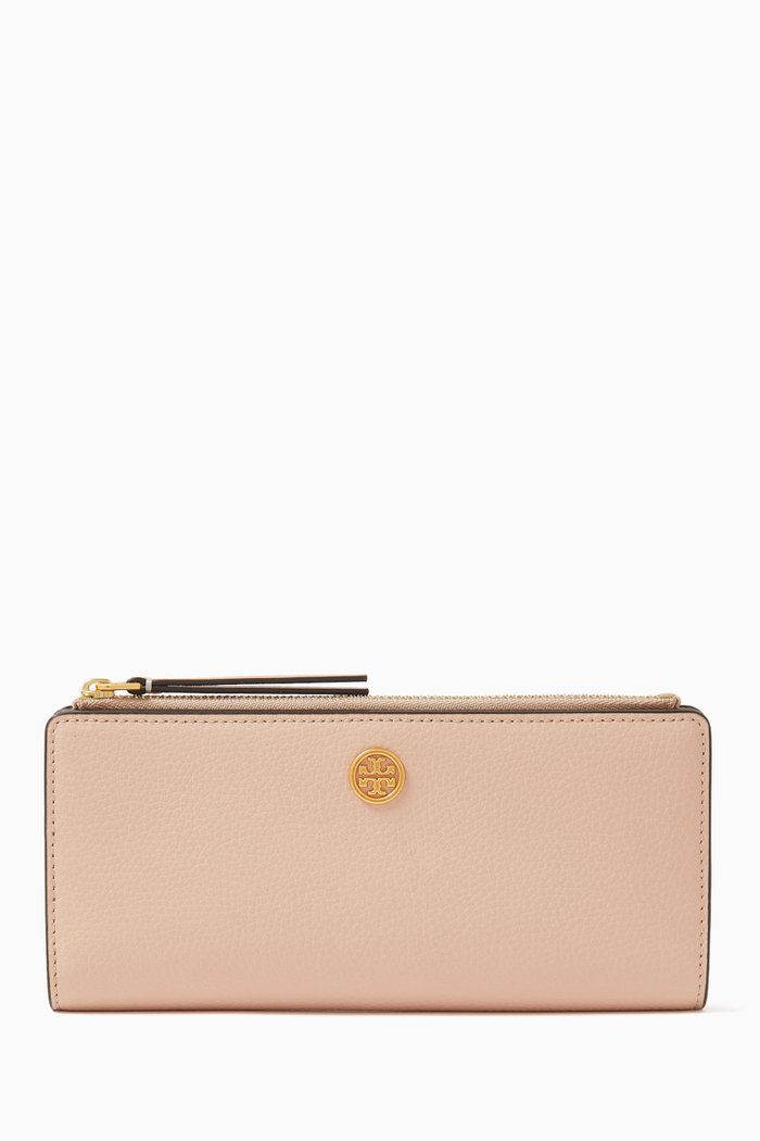 Robinson Zip Slim Wallet in Pebbled Leather, Neutral