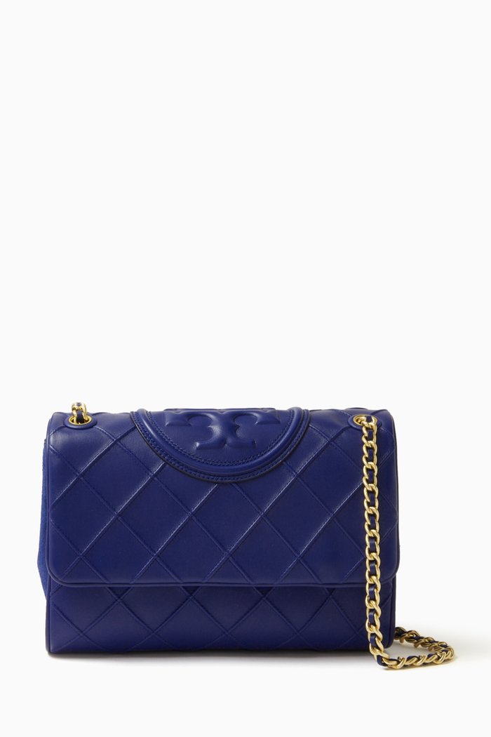 

Fleming Soft Chain Wallet in Leather, Blue