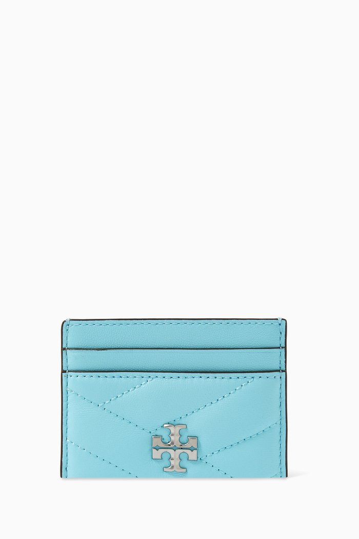 Kira Chevron Card Case in Quilted Leather, Blue