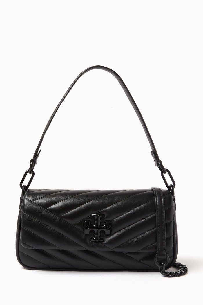 

Small Kira Chevron Flap Shoulder Bag in Leather, Black