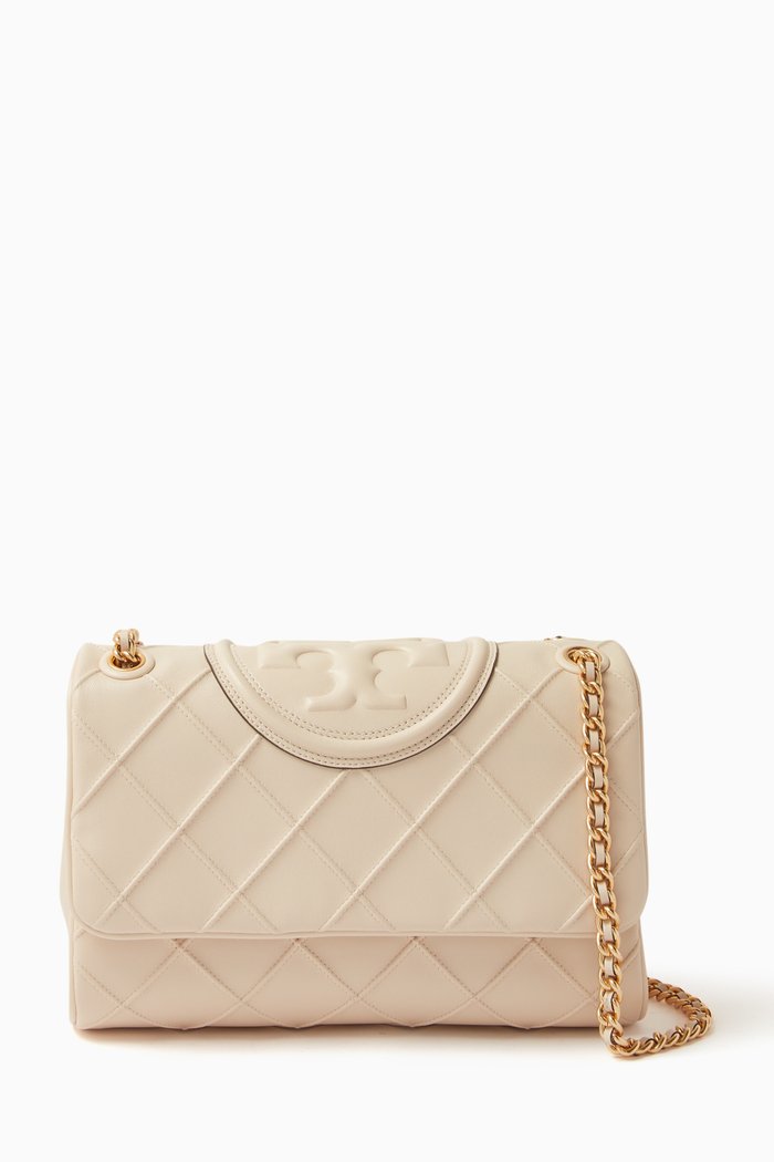 

Fleming Convertible Shoulder Bag in Leather, Neutral
