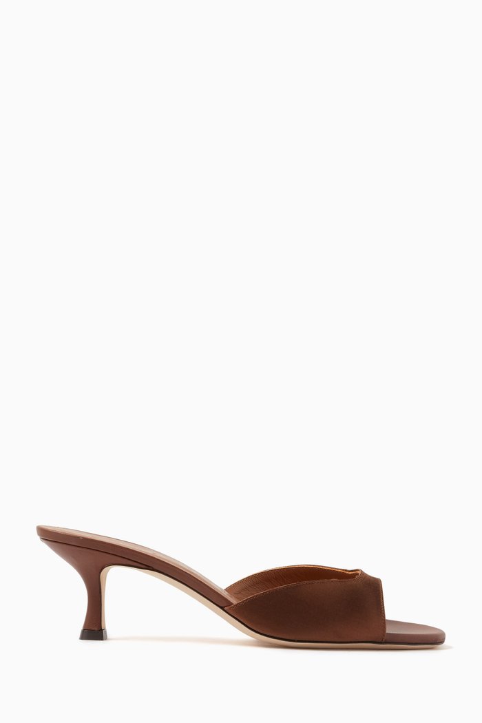 

Brigitte 55 Mules in Satin, Brown