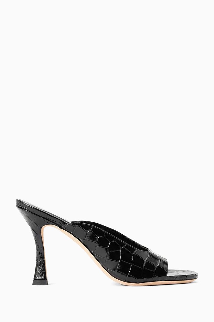 Sylvia 95 Mules in Croc-embossed Leather, Black