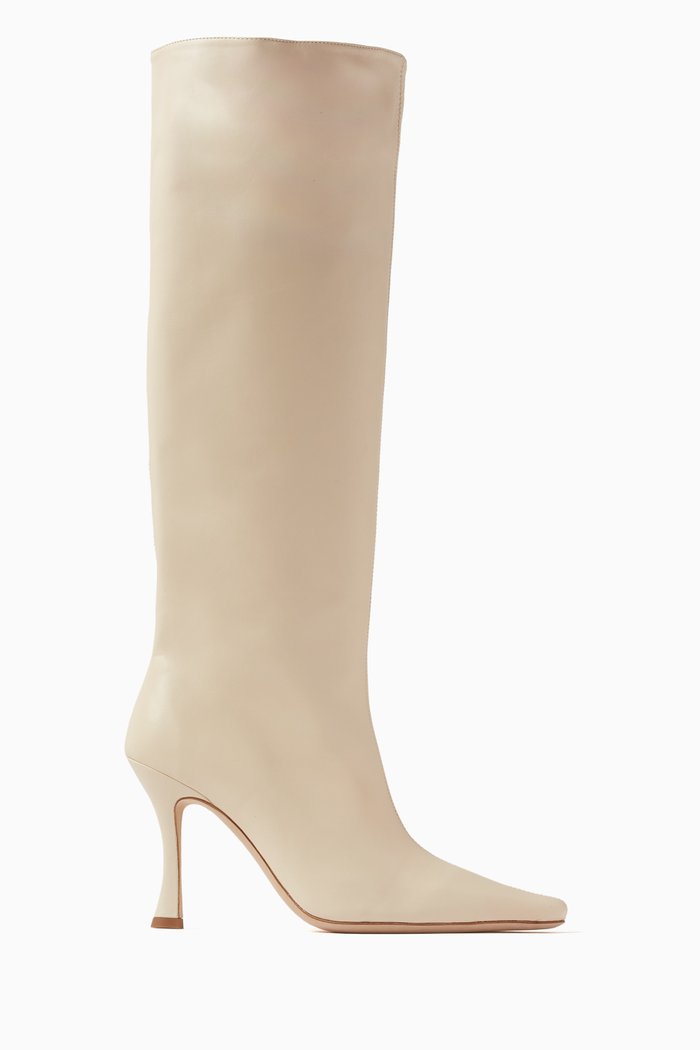 

Cami Knee Length Boots in Leather, White