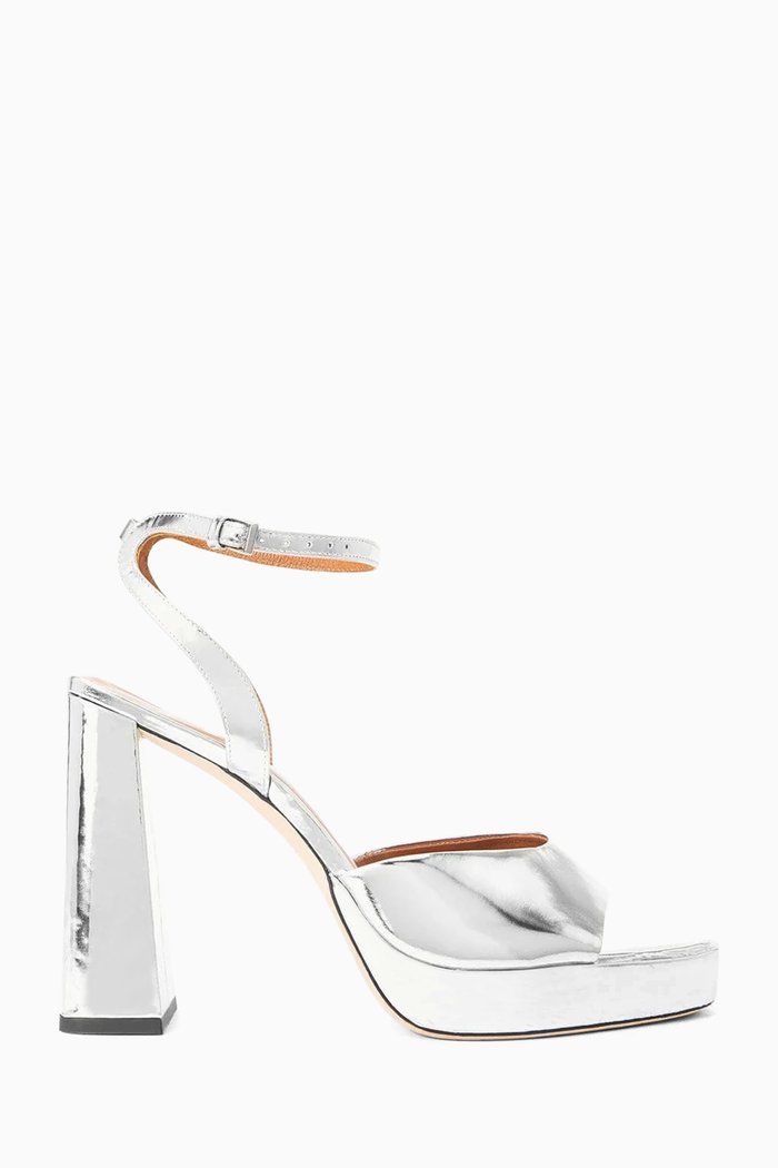 

Solange 125 Platform Chrome Sandals in Patent-leather, Silver