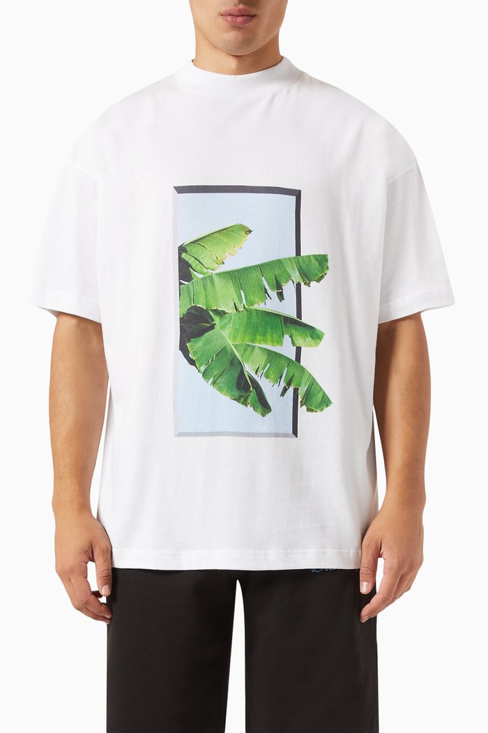 

Leaf Print T-shirt in Cotton, White