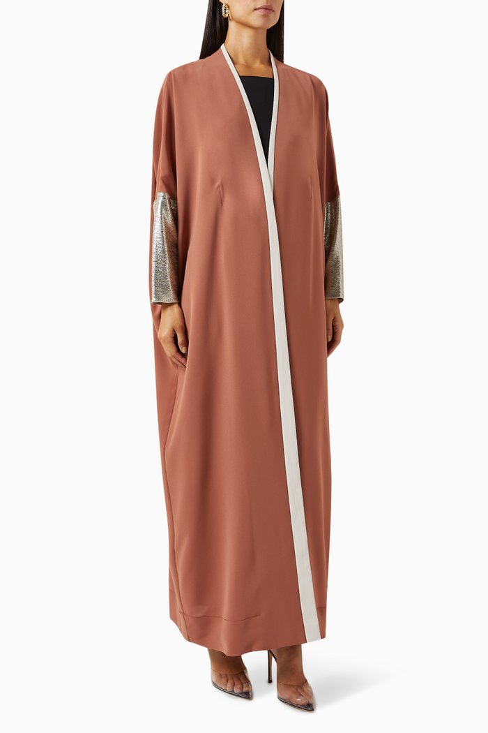 

Metallic-sleeve Abaya in Crepe, Multicolour