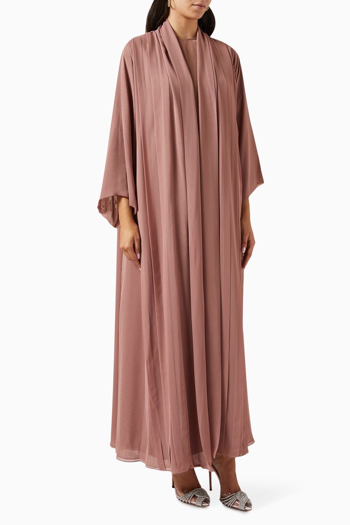 

3-piece Shawl-collar Abaya Set in Chiffon, Brown