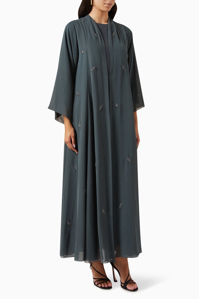 

4-piece Embellished Abaya Set in Chiffon, Grey