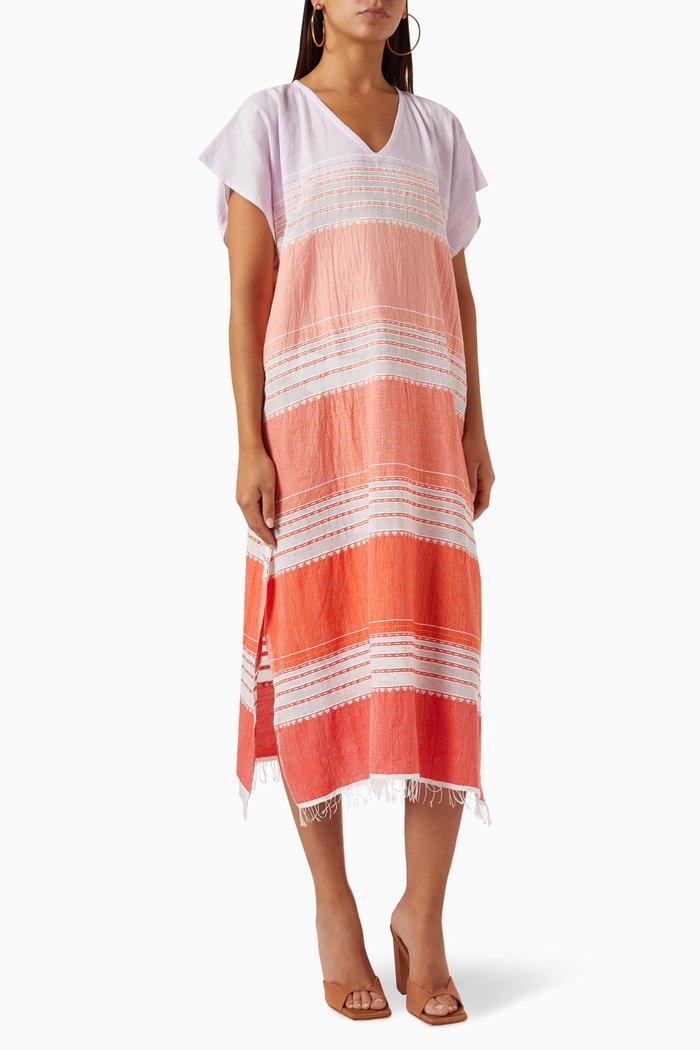 

Eshal Classic Midi Kaftan in Cotton-blend, Orange