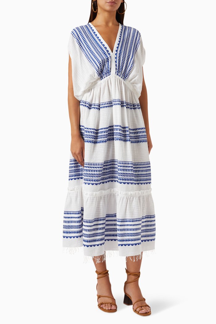 

Yani Plunge-neck Midi Dress in Cotton, Blue