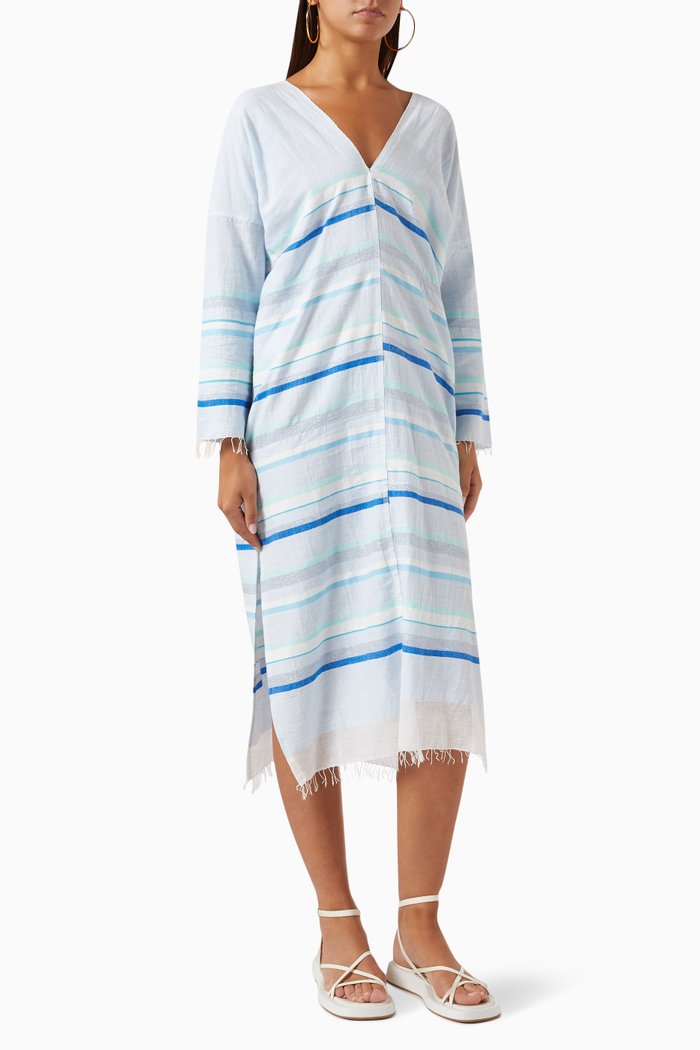 

Ruki Striped Midi Kaftan in Cotton-blend, Blue