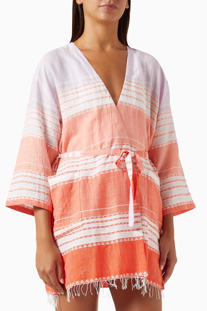 

Eshal Striped Mini Robe in Cotton-blend, Orange