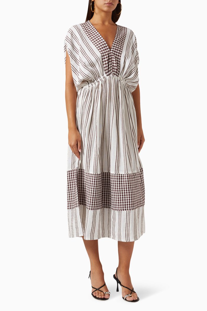 

Tigist Plunge-neck Midi Dress in Cotton, Neutral