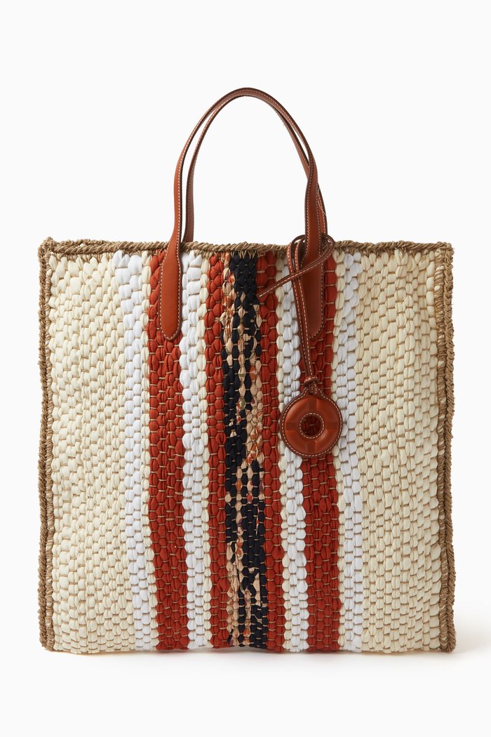 Blossom Tote Bag in Woven Silk & Linen, Multicolour
