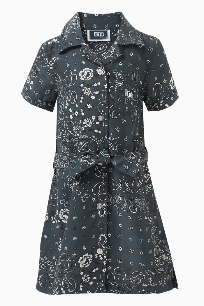 

All-over Print Paisley Shirt Dress in Cupro-linen, Green