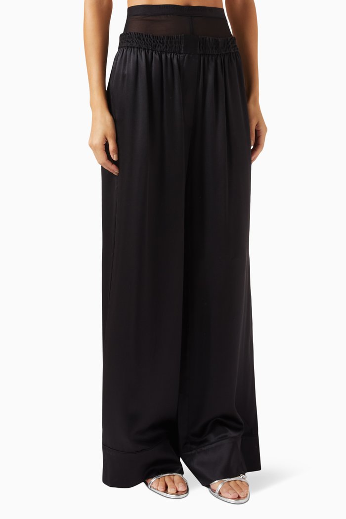 Layered Boxer Pants in Silk-charmeuse, Black